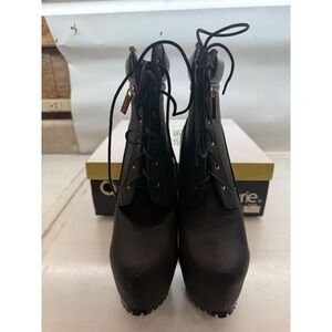 Bella Marie Womens Black Lace Up Platform Stiletto Ankle Boots Lug Sole Size 8